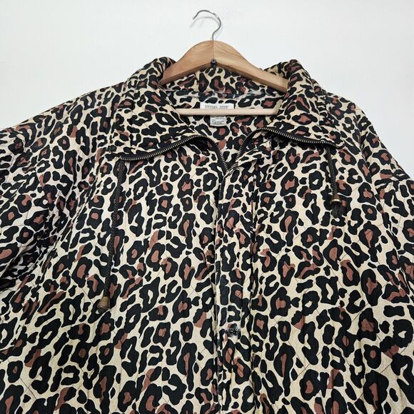 Vtg Euro Joy Long Quilted Jacket Womens Size XL Silk Blend Leopard Lightweight - Picture 3 of 11